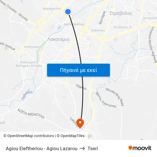 Agiou Eleftheriou - Agiou Lazarou to Tseri map