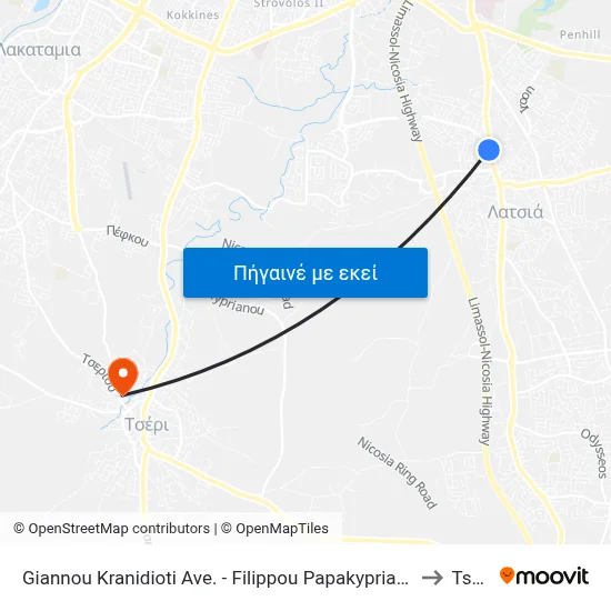 Giannou Kranidioti Ave. - Filippou Papakyprianou to Tseri map