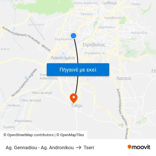 Ag. Gennadiou - Ag. Andronikou to Tseri map