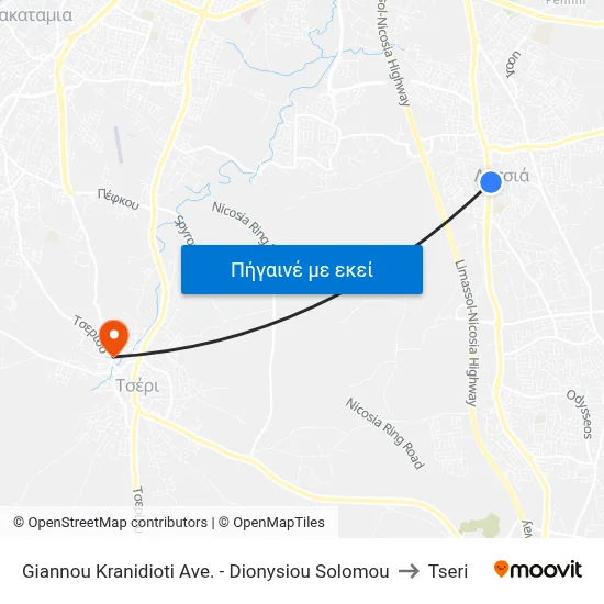 Giannou Kranidioti Ave. - Dionysiou Solomou to Tseri map