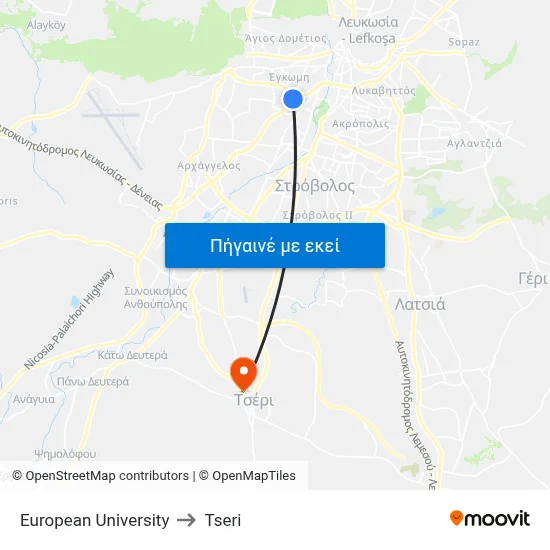 European University to Tseri map