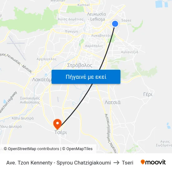 Ave. Tzon Kennenty - Spyrou Chatzigiakoumi to Tseri map