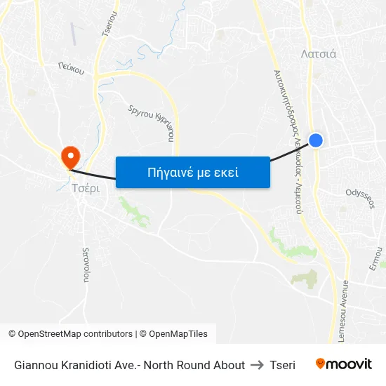 Giannou Kranidioti Ave.- North Round About to Tseri map