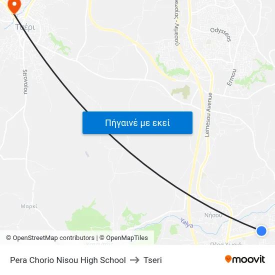 Pera Chorio Nisou High School to Tseri map
