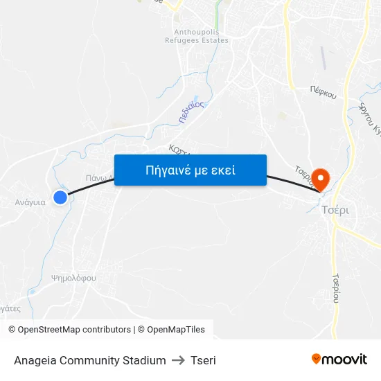 Anageia Comm. Stadium to Tseri map