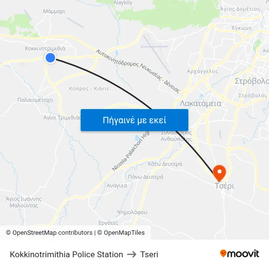 Kokkinotrimithia Police Station to Tseri map