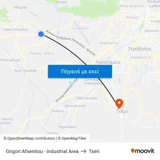 Grigori Afxentiou - Industrial Area to Tseri map