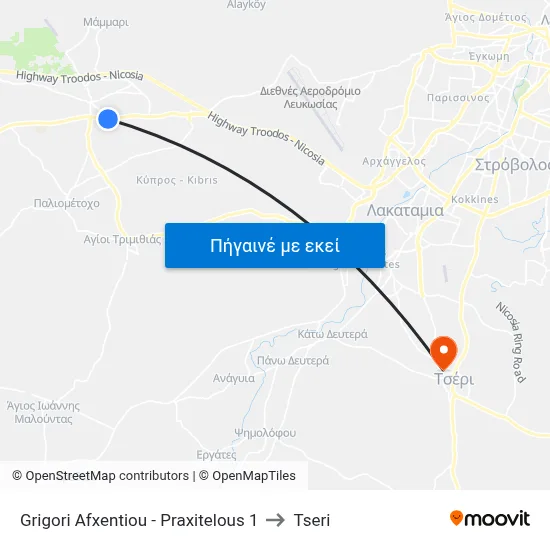 Grigori Afxentiou - Praxitelous 1 to Tseri map