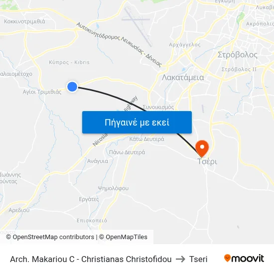 Arch. Makariou C - Christianas Christofidou to Tseri map