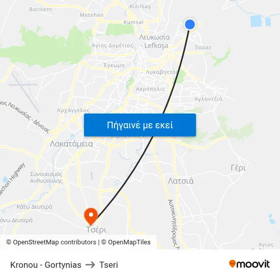 Kronou - Gortynias to Tseri map