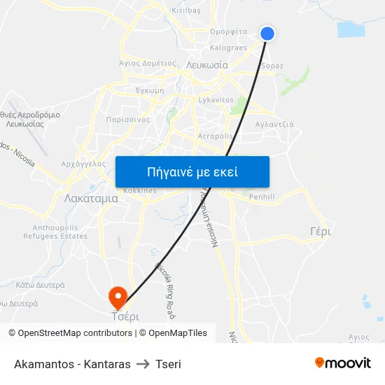 Akamantos - Kantaras to Tseri map