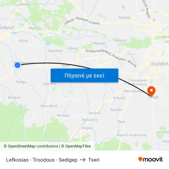 Lefkosias - Troodous - Sedigep to Tseri map