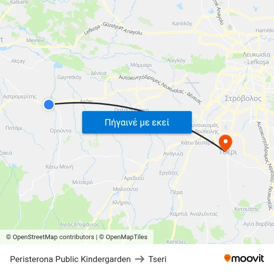 Peristerona Public Kindergarden to Tseri map