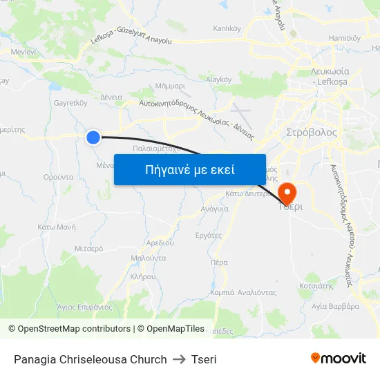 Panagia Chriseleousa Church to Tseri map