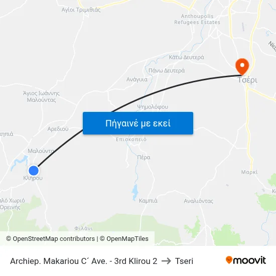 Archiep. Makariou C´ Ave. - 3rd Klirou to Tseri map