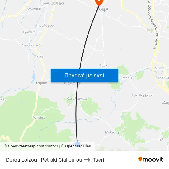 Dorou Loizou - Petraki Giallourou to Tseri map