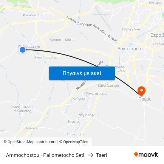 Ammochostou - Paliometocho Setl. to Tseri map