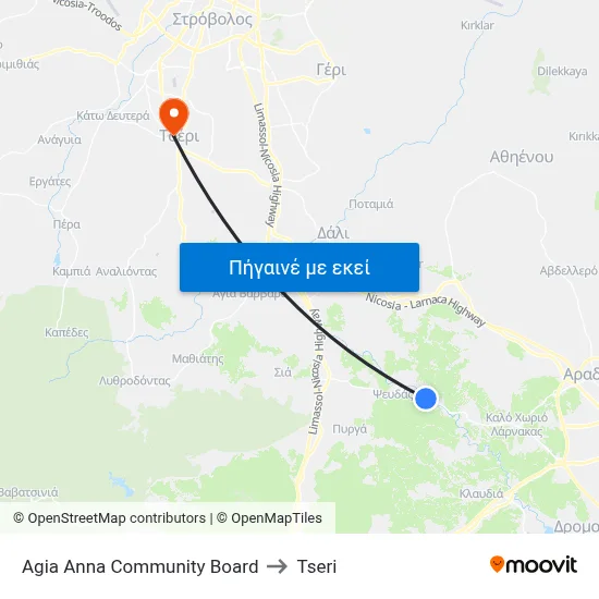 Agia Anna Community Board to Tseri map