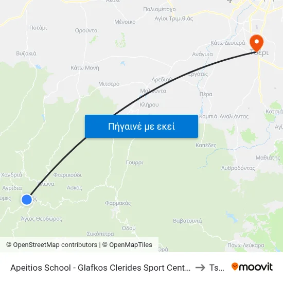 Apeitios School - Glafkos Clerides Sport Centre 1 to Tseri map