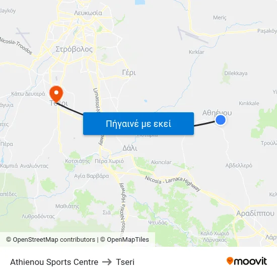 Athienou Sports Centre to Tseri map