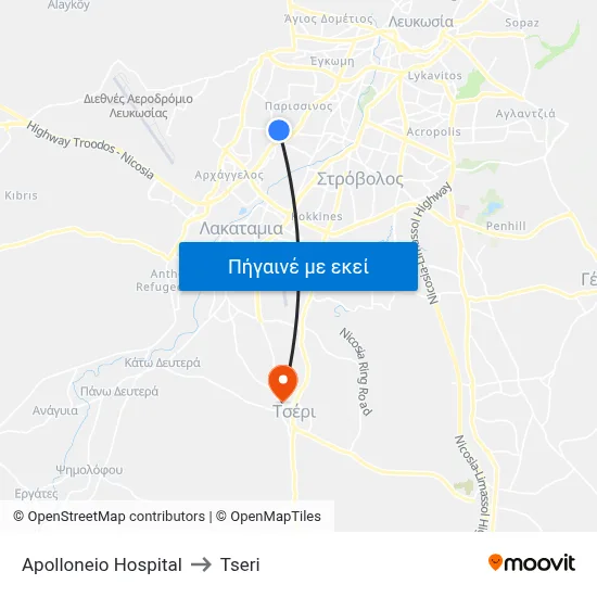 Apolloneio Hospital to Tseri map