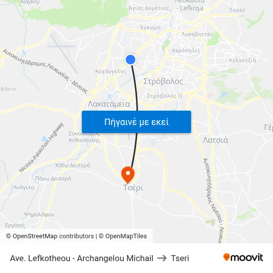 Ave. Lefkotheou - Archangelou Michail to Tseri map