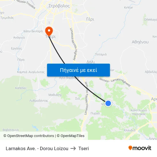 Larnakos Ave. - Dorou Loizou to Tseri map