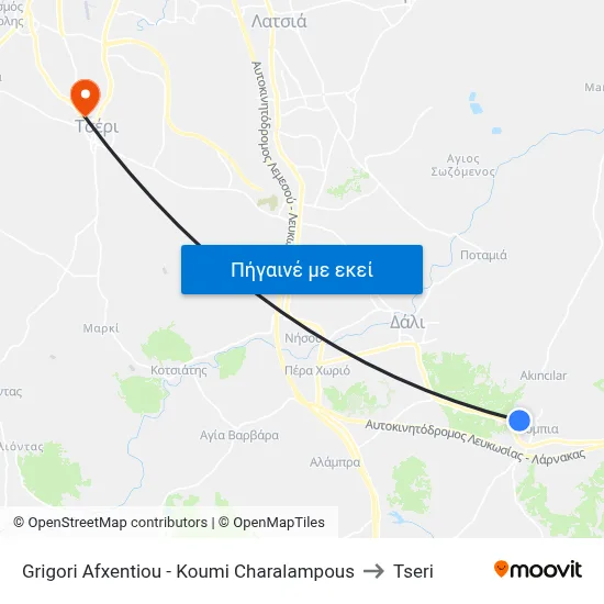 Grigori Afxentiou - Koumi Charalampous to Tseri map