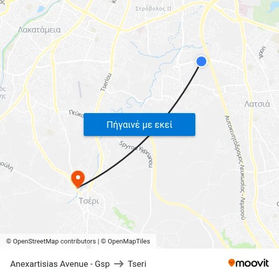 Anexartisias Avenue - Gsp to Tseri map