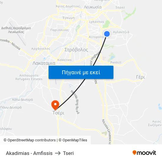 Akadimias - Amfissis to Tseri map