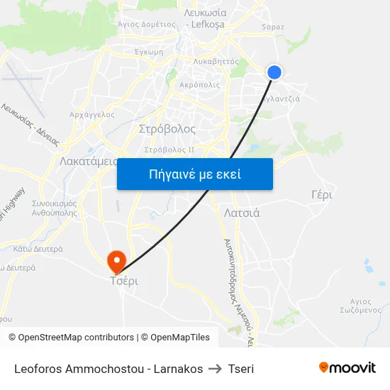 Leoforos Ammochostou - Larnakos to Tseri map