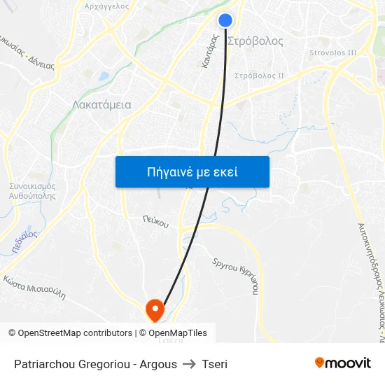 Patriarchou Gregoriou - Argous to Tseri map