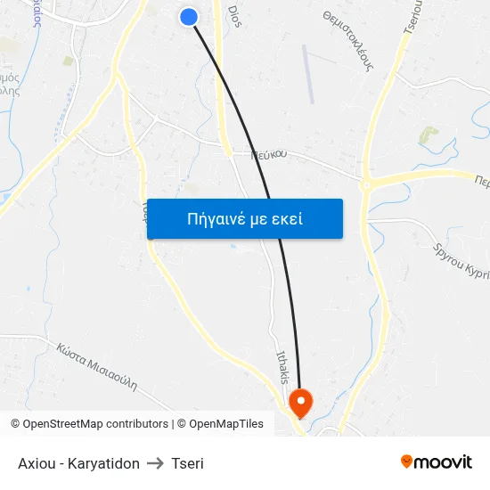 Axiou - Karyatidon to Tseri map