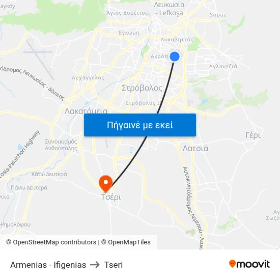 Armenias - Ifigenias to Tseri map