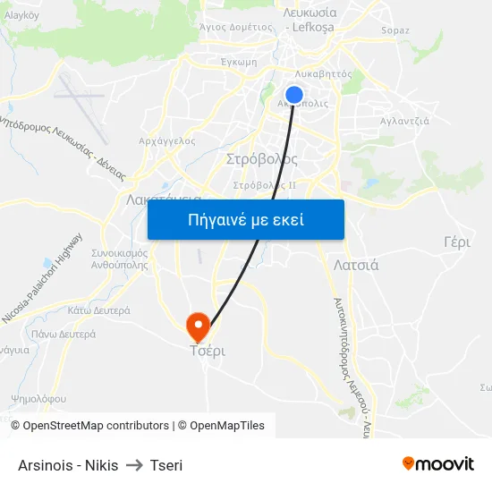 Arsinois - Nikis to Tseri map