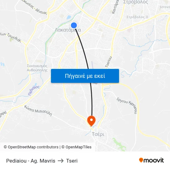 Pediaiou - Ag. Mavris to Tseri map