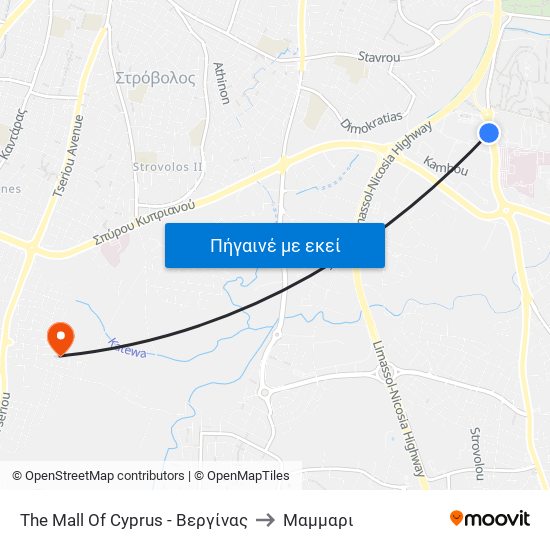 The Mall Of Cyprus - Βεργίνας to Μαμμαρι map