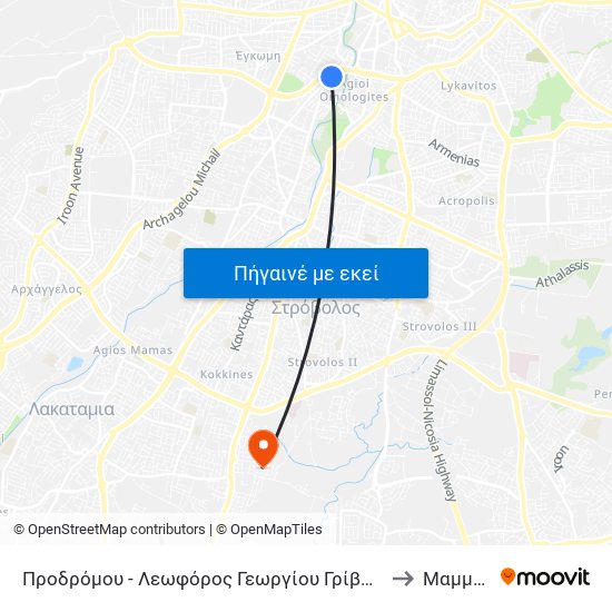 Προδρόμου  - Λεωφόρος Γεωργίου Γρίβα Διγενή to Μαμμαρι map