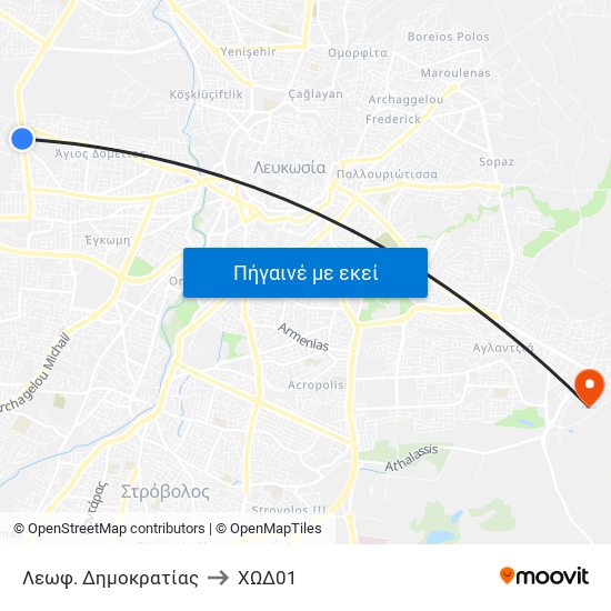 Λεωφ. Δημοκρατίας to ΧΩΔ01 map