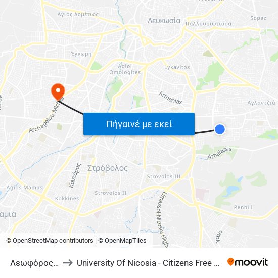 Λεωφόρος Ρικ to University Of Nicosia - Citizens Free University map
