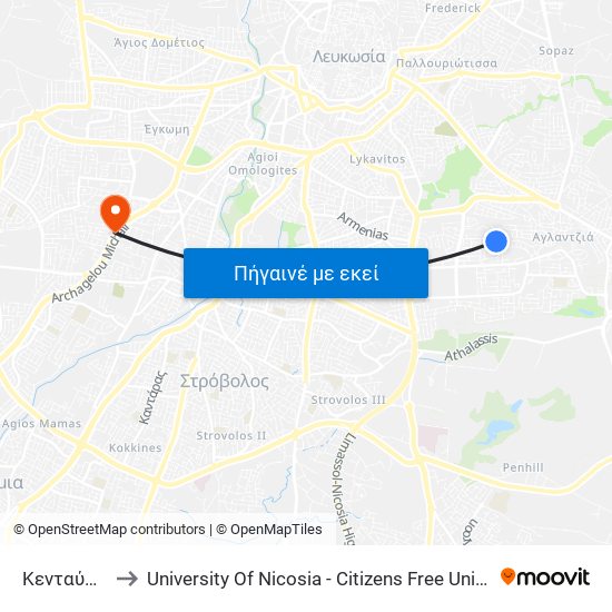 Κενταύρου to University Of Nicosia - Citizens Free University map