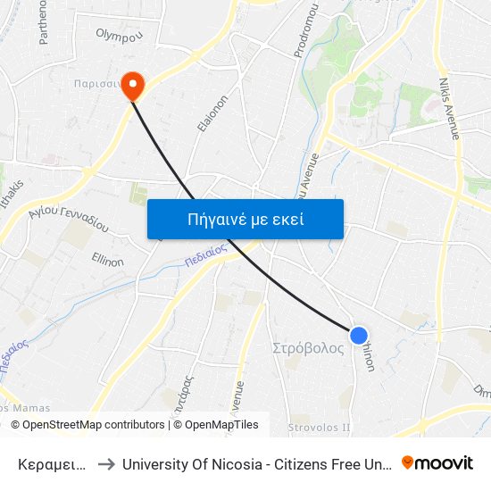 Κεραμεικού to University Of Nicosia - Citizens Free University map