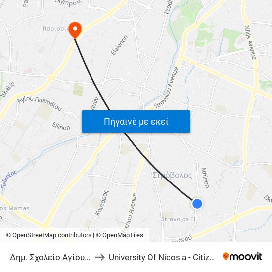 Αριστοφάνους to University Of Nicosia - Citizens Free University map