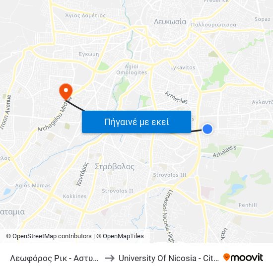 Λεωφόρος Ρικ to University Of Nicosia - Citizens Free University map