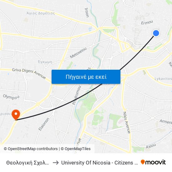 Θεολογική Σχολή Κύπρου to University Of Nicosia - Citizens Free University map