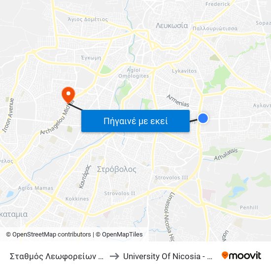 Σταθμός Λεωφορείων Kapnos Airport Shuttle to University Of Nicosia - Citizens Free University map