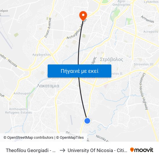 Theofilou Georgiadi - Vasilissis Amalias to University Of Nicosia - Citizens Free University map