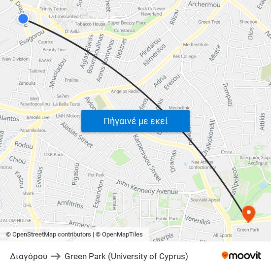 Διαγόρου to Green Park (University of Cyprus) map