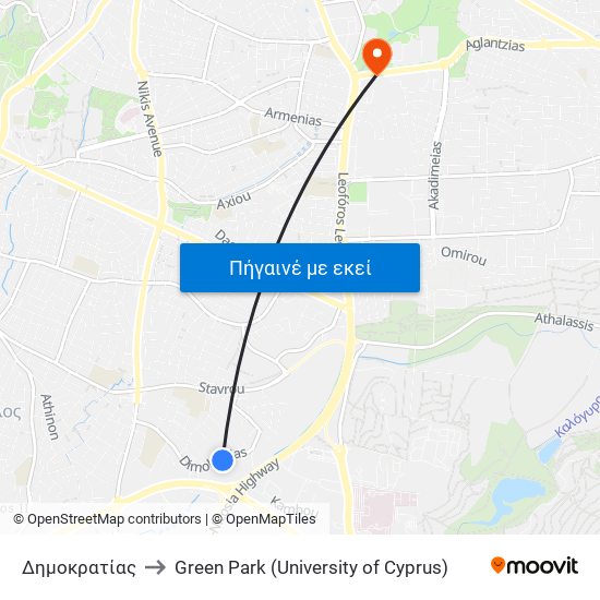 Δημοκρατίας to Green Park (University of Cyprus) map