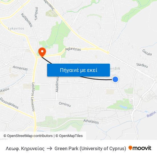 Λεωφ. Κηρυνείας to Green Park (University of Cyprus) map